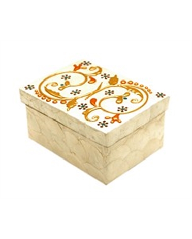Caixa Artesanal Branco c/ Motivo Dourado e Cobre 15x20x10 – Cajas Flexibles – Coimpack Embalagens, Lda
