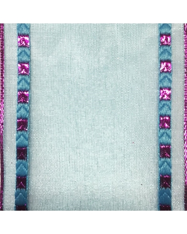 Fita Organza Azul Listada de Quadrados Lilás 65mmx10y – Cintas – Coimpack Embalagens, Lda