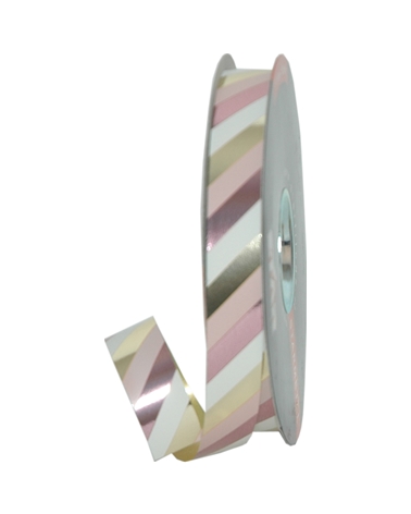 FT5011 | Mettalized Diagonal Gold/Pink Stripes Ribbon 19mmx100mts