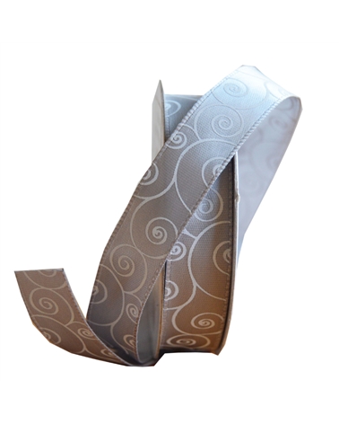 FT4003 | Grey Wired Tissue Ribbon with White Draws 15mm
