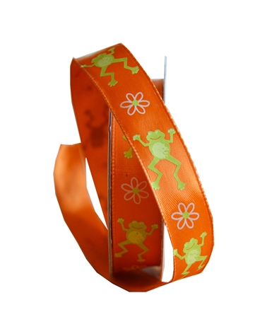 FT3994 | Orange Wired Tissue Ribbon with Frogs 15mm