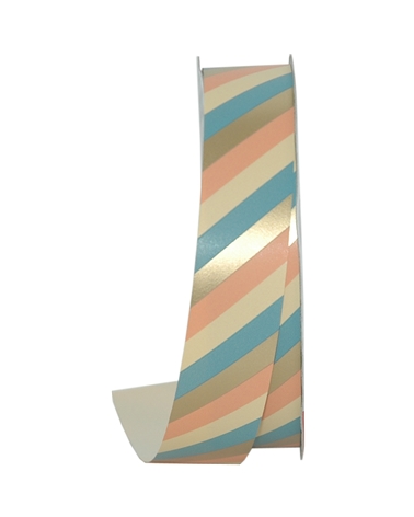 Satin Gold/Blue Stripes Ribbon 31mmx100mts – Ribbons – Coimpack Embalagens, Lda