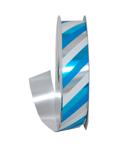 FT5010 | Rolo Fita Metalizada Riscas Diagonais Azul 31mmx100mts