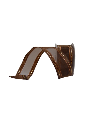 FT4360 | Brown Organza Ribbon with Coloured edge 38mmx10y