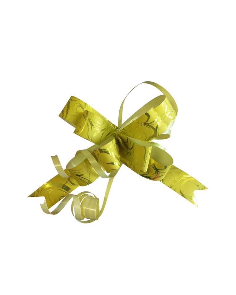 Laço de Puxar Metalizado Amarelo c/Arabescos 19mm (c/100) – Laços – Coimpack Embalagens, Lda