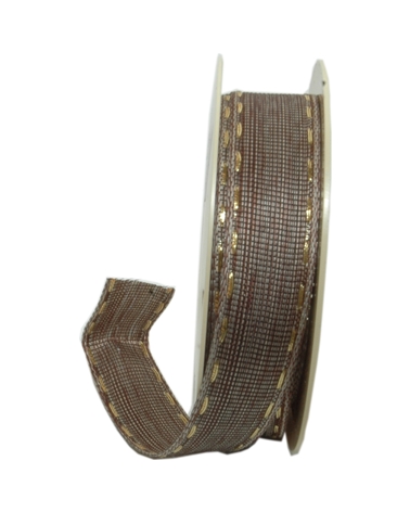Brown Tissue Ribbon with Gold backstitch 25mmx10mts – Ribbons – Coimpack Embalagens, Lda