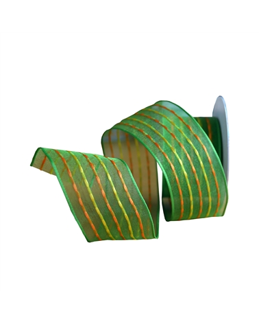 FT4373 | Green Organza Ribbon with Stripes 38mm