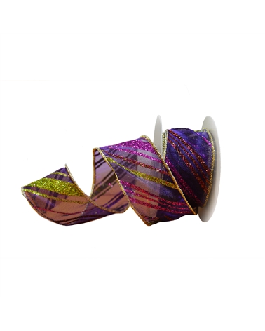FT4574 | Purple Wired Organza Ribbon with Diagonal Stripes 38mmx10y