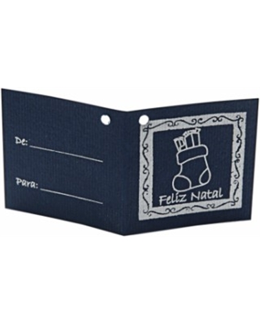 ET Cart.Azul c/Furo Bota Natal Prateado c/100 7x3.5cm – Étiquettes volantes – Coimpack Embalagens, Lda