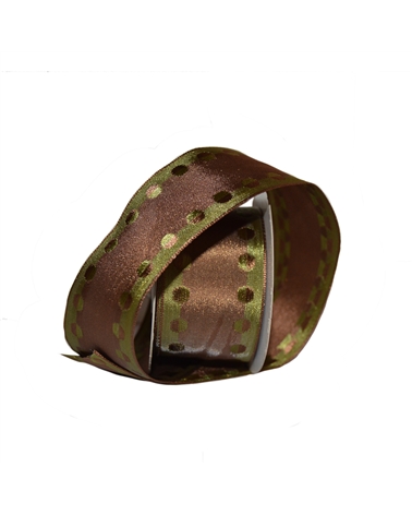 FT4900 | Brown Wired Tissue Ribbon with Dark Green Balls 38mm