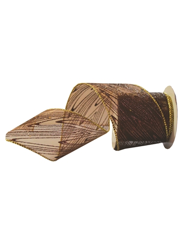 FT4954 | Wired Organza Ribbon with Brown Stripes 65mmx10y