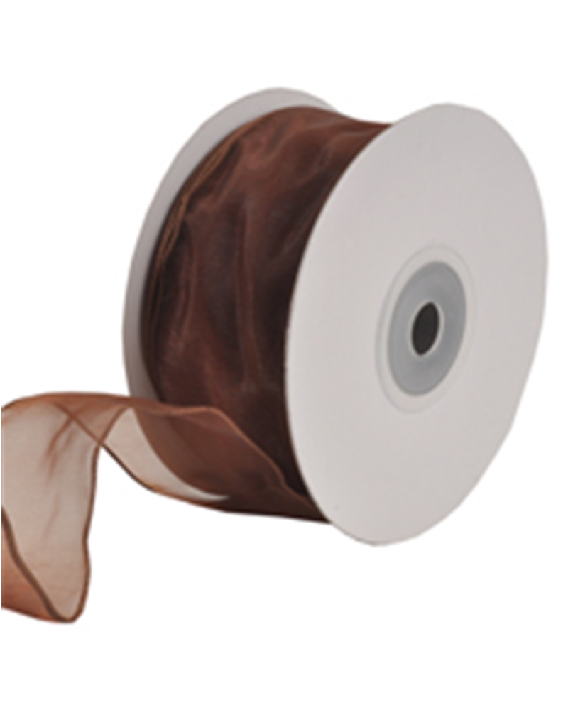 FT4461 | Wired Brown Organza Ribbon 38mmx22y