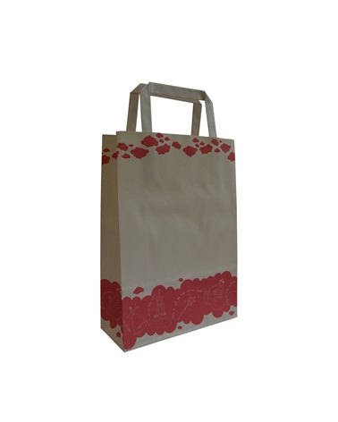 SC1811 | White Kraft Flat Handle Bag Printed Pink