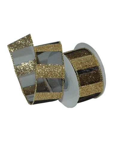 Gold/Black Stripes Organza Ribbon 38mmx22y – Ribbons – Coimpack Embalagens, Lda