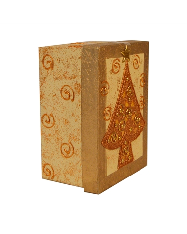 Caixa Artesanal Dourado c/ Arvore Natal Cobre 15.5x20.5x10.5 – Boîtes flexibles – Coimpack Embalagens, Lda