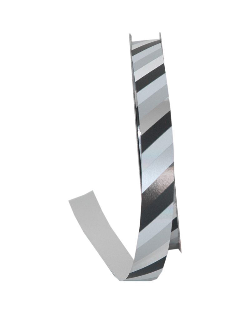 FT5015 | Mettalized Diagonal Black Stripes Ribbon 19mmx100mts