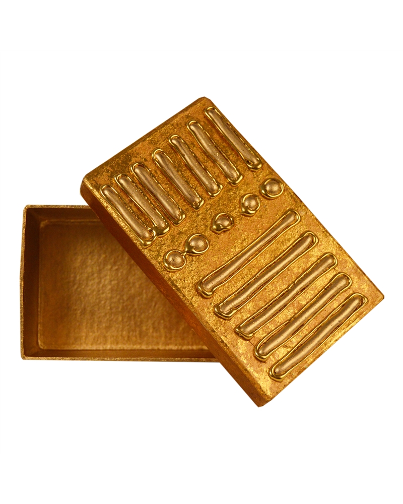 Caixa Artesanal Rect. Dourada c/Barras em Dourado 12x7x5cm - CX2932