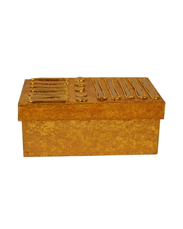 Caixa Artesanal Rect. Dourada c/Barras em Dourado 12x7x5cm #1 - CX2932
