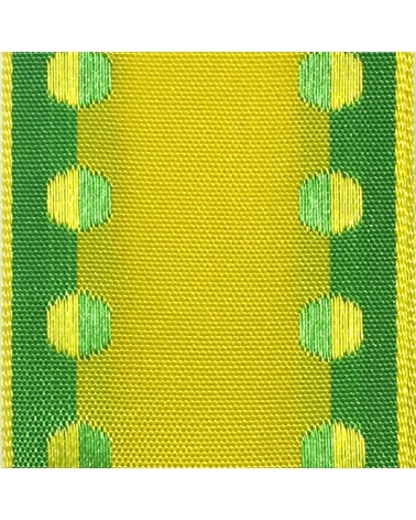 Yellow Wired Tissue Ribbon with Green Balls 38mm – Ribbons – Coimpack Embalagens, Lda