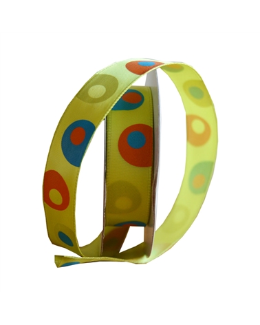 FT3999 | Light Green Wired Tissue Ribbon with Colour Circles