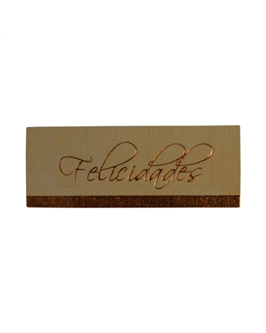Rollo Etiquetas (C/500) Felicidades Bege/Cobre 4.5x1.7 – Etiquetas colgantes – Coimpack Embalagens, Lda