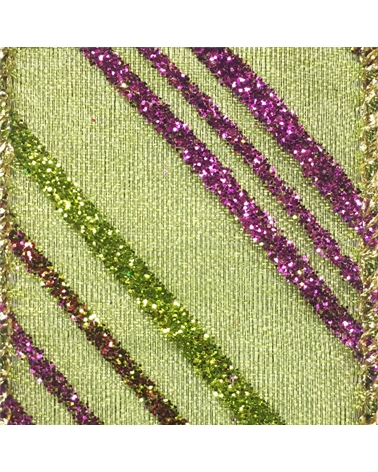 Green Wired Organza Ribbon with Diagonal Stripes 38mmx10y – Ribbons – Coimpack Embalagens, Lda