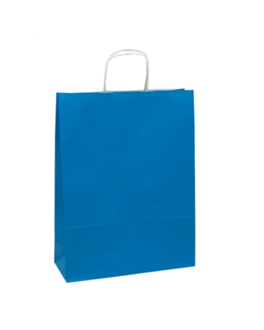 SC3204 | White Kraft Twisted Handle Bag Printed Blue