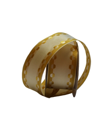 FT4899 | Beige Wired Tissue Ribbon with Gold Balls