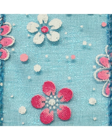Ruban D´Organza Avec Fil  Bleu Avec Fleurs – Rubans – Coimpack Embalagens, Lda
