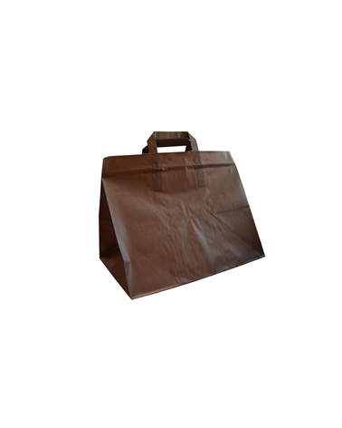 SC3384 | Flat Handle Bag in White Kraft Brown Printed