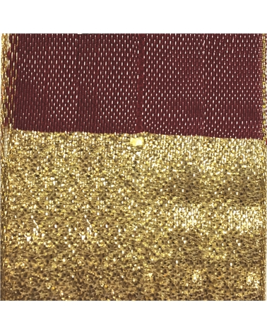 FT3383 | Fita de Tecido C/Tirante Bicolor Dourado Bordeaux 30mm