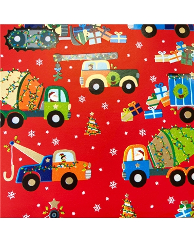 Papel Criança Natal Fundo Vermelho c/Camiões – Hoja de papel – Coimpack Embalagens, Lda