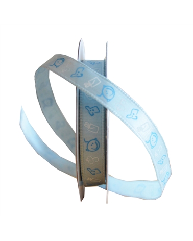 FT3996 | Light Blue Wired Tissue Ribbon w/Childreen Objects 10mm